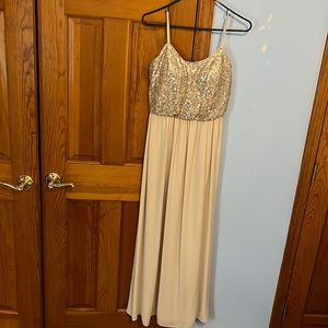 David’s Bridal Sequined Gold Bridesmaid Dress